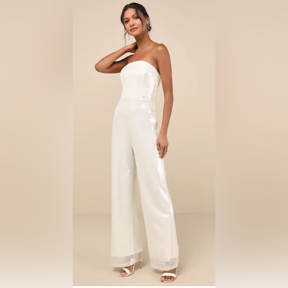 Lulu's White Strapless Jumpsuit